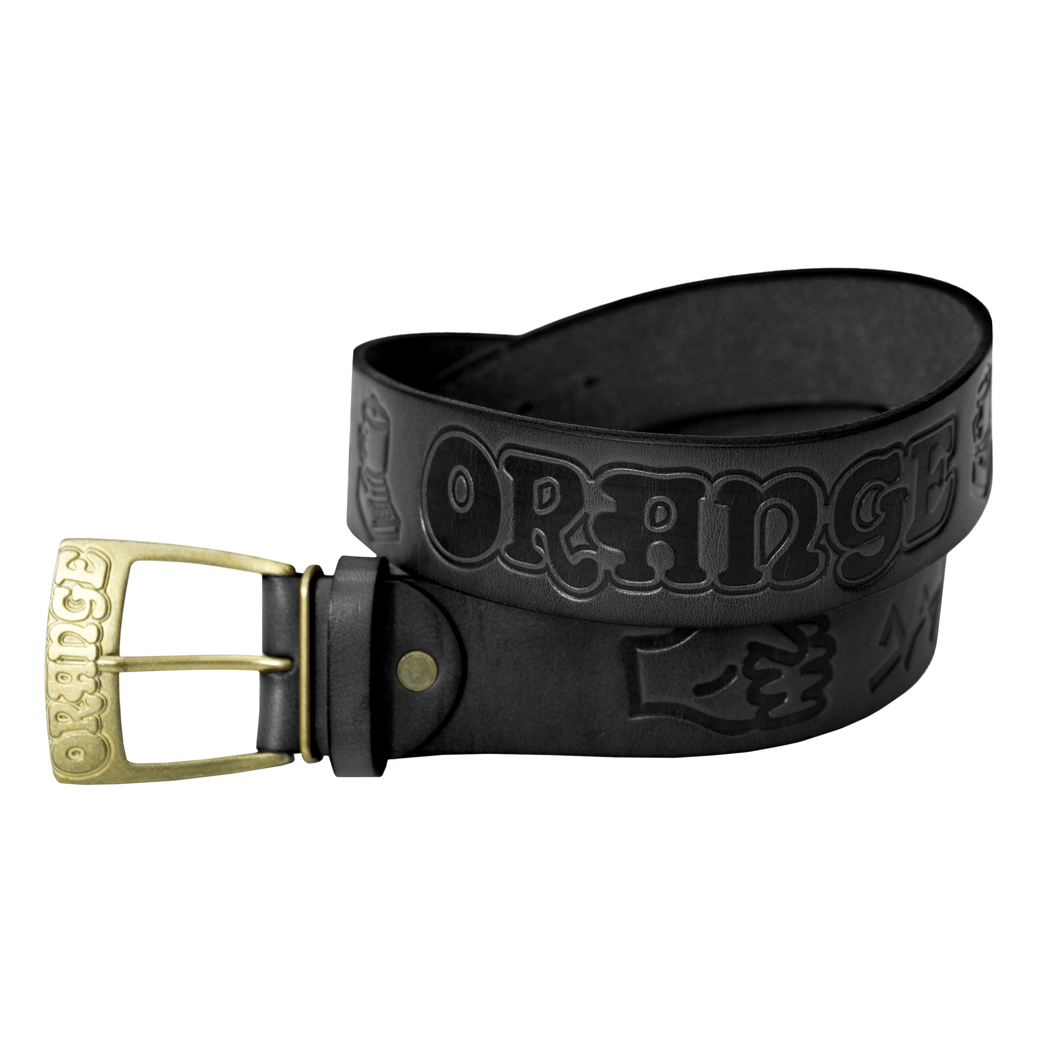 Orange Leather Belt | embossed logo in black or brown – Orange