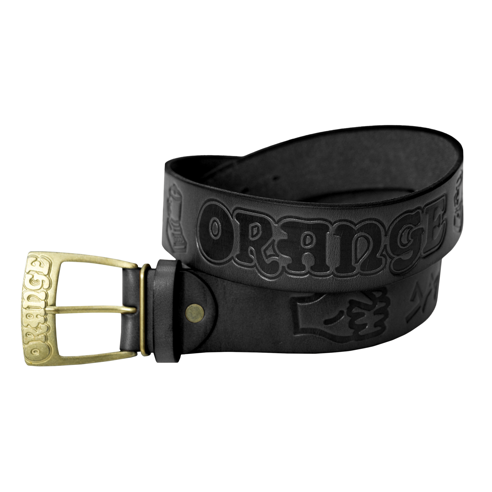 Orange Leather Belt | embossed logo in black or brown – Orange