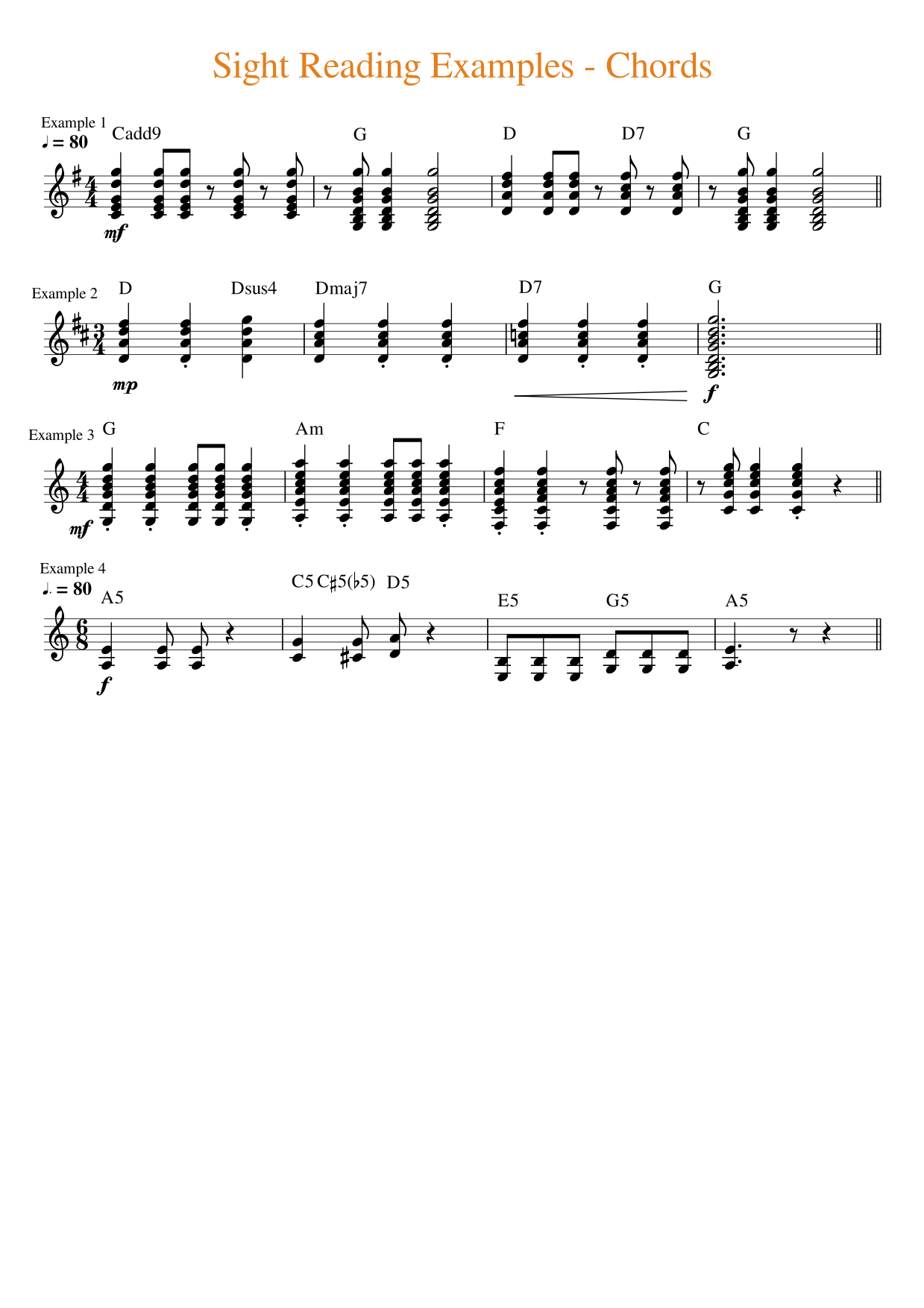 Intermediate Sight Reading Example – Chords – Orange Amps